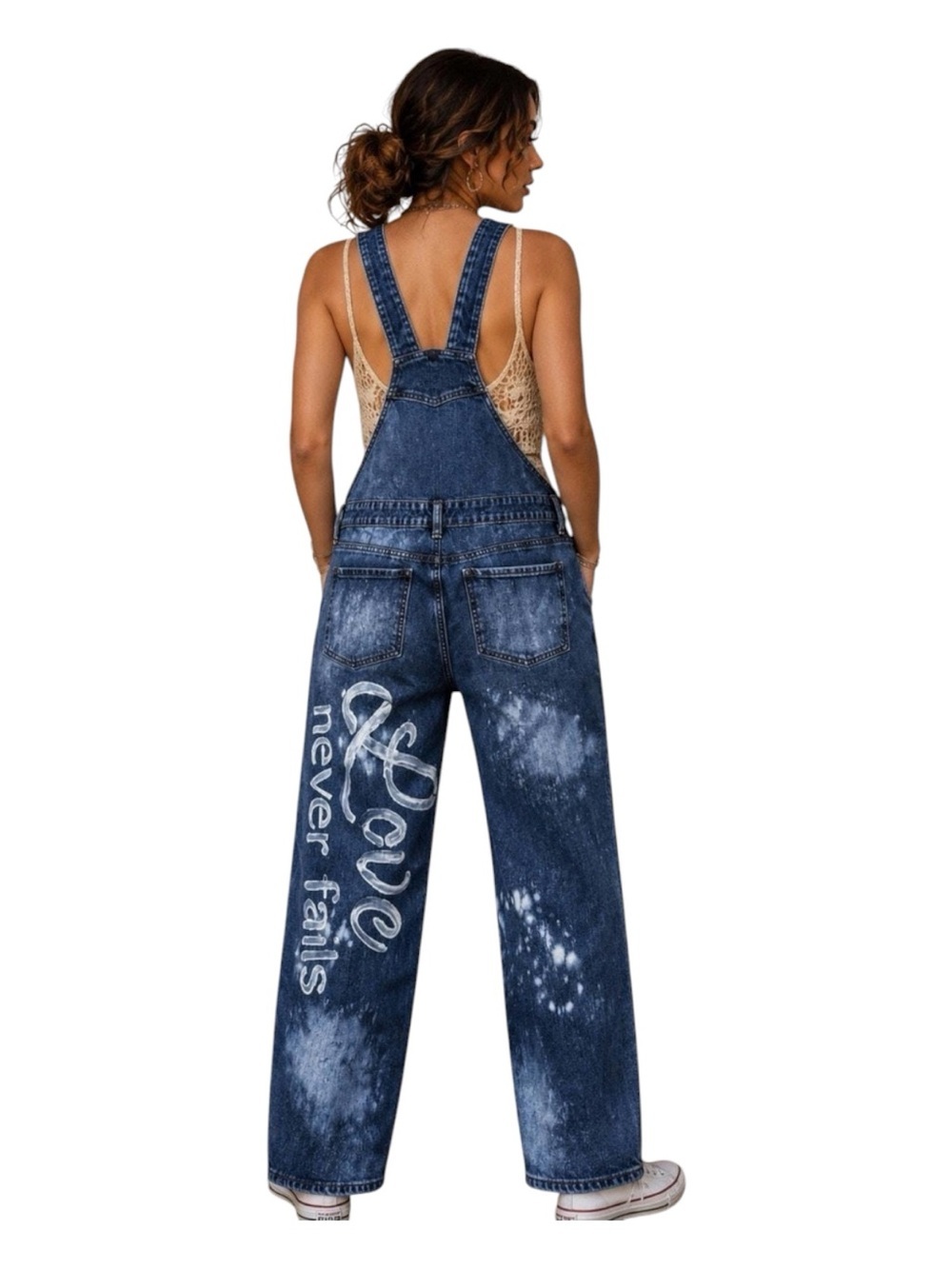 Overall Floral Boho Denim Old Navy Size 18 (Fits size L/ XL women’s) Upcycle - Picture 2 of 15